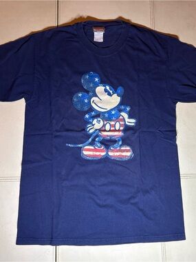 Vintage Disney Navy Blue Mickey Mouse Stars & Stripes Graphic Tee 100% Cotton